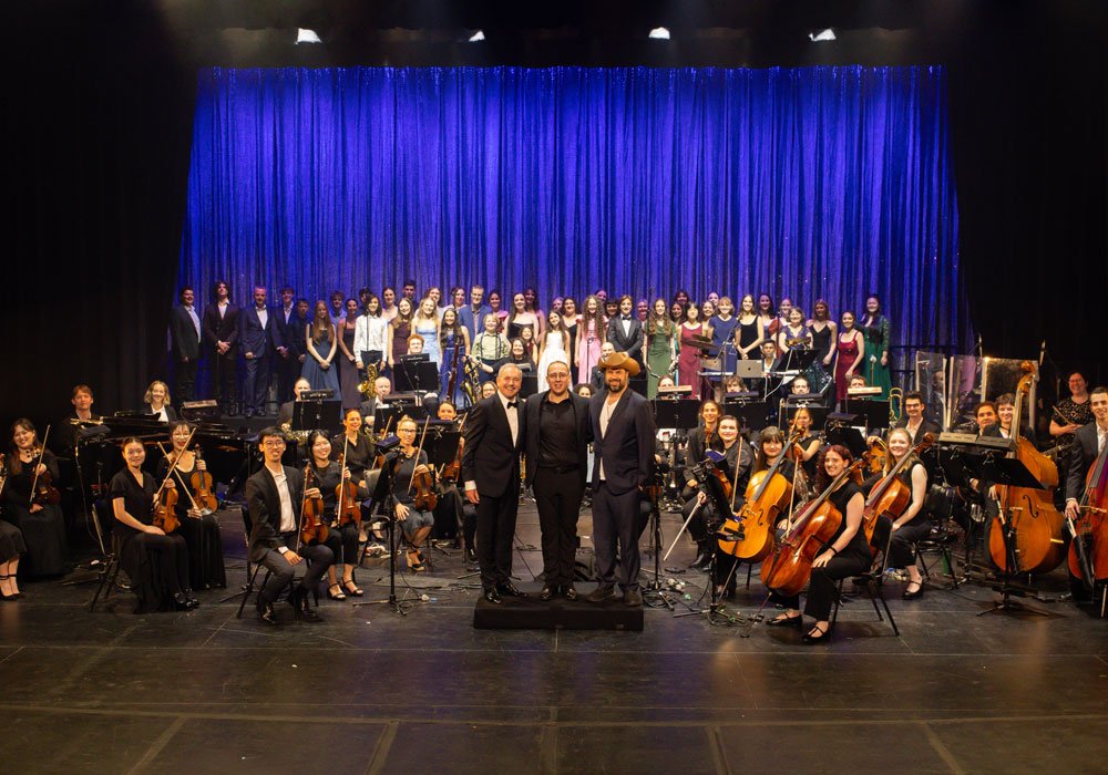 Full Theatrical Symphony orchestra assembled on stage before a Melbourne performance